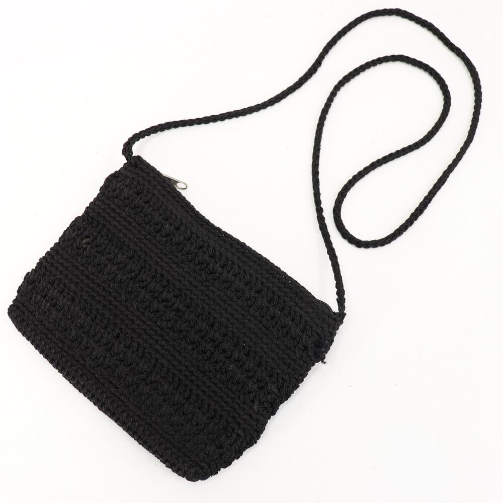 Black Crossbody Handbag Women Mini Crochet Lined Zipper Bag